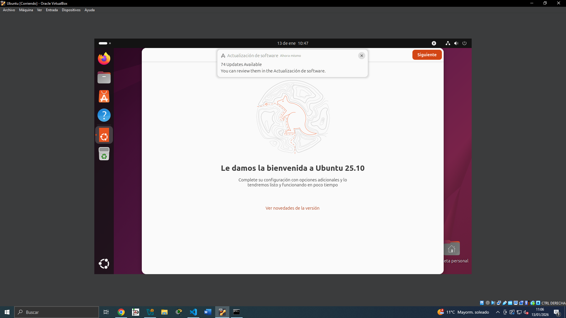Primer arranque del escritorio de Ubuntu